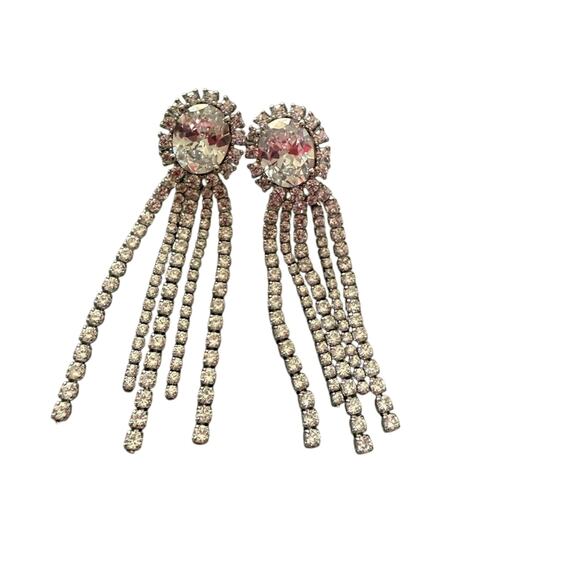 Elegant Clear Crystal Dangle Tassel Earrings - Picture 1 of 6